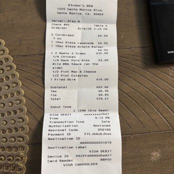 Bludso's BBQ - Our receipt for Saturday meal - Barbeque Near Me - Santa Monica, California Bludso's BBQ - Our receipt for Saturday meal - Barbeque Near Me - Santa Monica, California