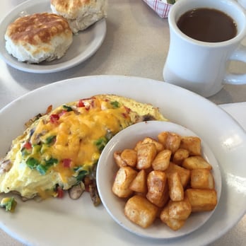 Barry's Cafe - Veggie omelet, hash browns, never empty coffee, and two fresh biscuits! - Burgers Near Me - Raleigh, North Carolina