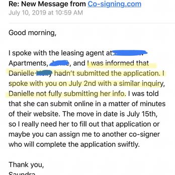 Co-Signing - Second time telling the company that their employee, Danielle, hasn't completely submitted her info. - Financial Advising Near Me Co-Signing - Second time telling the company that their employee, Danielle, hasn't completely submitted her info. - Financial Advising Near Me