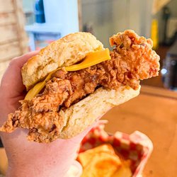 Homestead Kitchen - Fried chicken biscuit with cheese