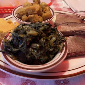 Whiskey Trail BBQ & Steakhouse - Beef brisket with turnip greens and fried okra - Barbeque Near Me - Tullahoma, Tennessee Whiskey Trail BBQ & Steakhouse - Beef brisket with turnip greens and fried okra - Barbeque Near Me - Tullahoma, Tennessee