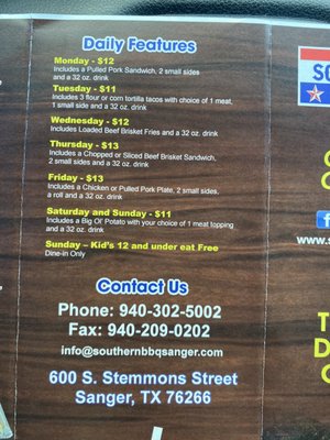 Menu photo 2 Southern BBQ Sanger, TX Menu photo 2 Southern BBQ Sanger, TX