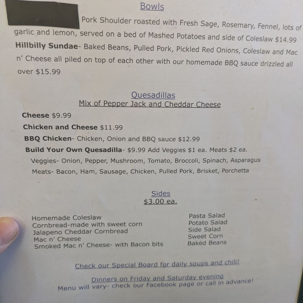 Backwoods Breakfast and BBQ - Menu - Barbeque Near Me - Montgomery, Massachusetts