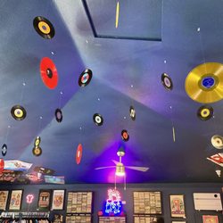 Midnite Moon - Records hanging from ceiling