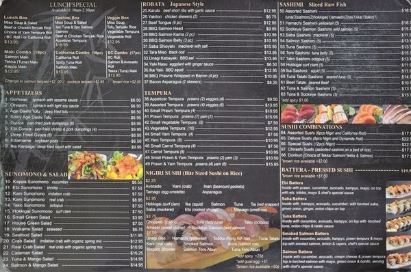 Menu photo 1 Take Sushi Burnaby, BC