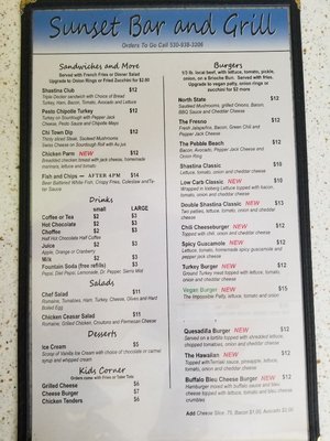 Menu photo 1 SUNSET BAR & GRILL Weed, CA