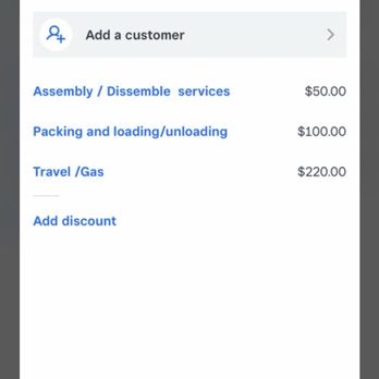 6 Ft Movers - The invoice he originally sent, showing Assembly as $50 - Movers Near Me