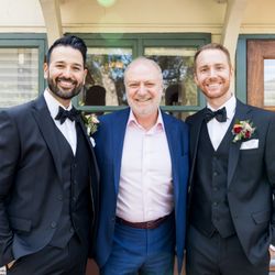 Arman tied our bowties for us on our wedding day at Padua Hills Theatre in Claremont.