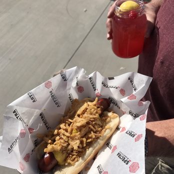 Sloan Park - The "Champ Summer" - spicy. Polish sausage topped with beer mustard by Goose island and fried onions - Stadiums & Arenas Near Me - Mesa, Arizona