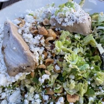peasants FEAST - brussels sprouts salad with chicken - American Near Me - Solvang, California peasants FEAST - brussels sprouts salad with chicken - American Near Me - Solvang, California