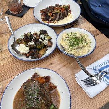 Sylvan Table - Braised beef, mashed potatoes, Brussels sprouts, pork belly - New American Near Me - Sylvan Lake, Michigan Sylvan Table - Braised beef, mashed potatoes, Brussels sprouts, pork belly - New American Near Me - Sylvan Lake, Michigan