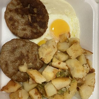 The Red Caboose Cafe - Sausage combo with country potatoes with pancakes - Cafes Near Me - Clovis, California The Red Caboose Cafe - Sausage combo with country potatoes with pancakes - Cafes Near Me - Clovis, California