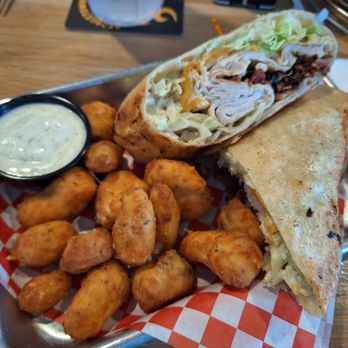 Playmakers - Turkey ranch wrap ($17) plus cheese curds side upgrade ($4) - Sports Bars Near Me - Vancouver, Washington Playmakers - Turkey ranch wrap ($17) plus cheese curds side upgrade ($4) - Sports Bars Near Me - Vancouver, Washington