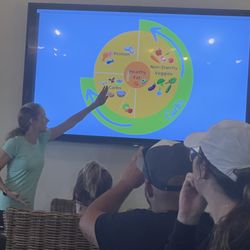 Premier Fitness Camp - Katie (the dietician) coaching our group about the "PFC plate". Life changing info for me!