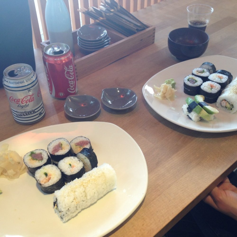Sushi-San - California roll, grilled salmon maki and a spicy tuna maki. Good stuff. - Sushi Bars Near Me - Helsinki, 18