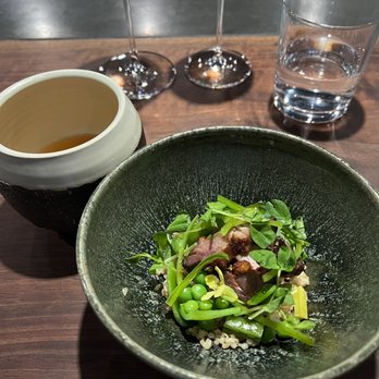 Six Test Kitchen - LAMB NECK, BULGAR, YOGURT, PEAS, CONSOMMÉ - New American Near Me - Paso Robles, California
