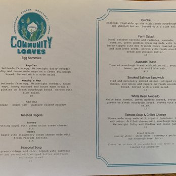 Community Loaves - Menu, not including drinks or the local places they receive their ingredients from for their food. - Bakeries Near Me - Jacksonville, Florida