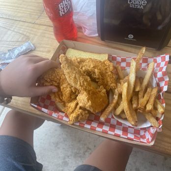 Pete’s Hot Chicken - 3 chicken tenders (plain), fries, and bread. We ended up taking the 3rd tender home. - Food Trucks Near Me - San Antonio, Texas Pete’s Hot Chicken - 3 chicken tenders (plain), fries, and bread. We ended up taking the 3rd tender home. - Food Trucks Near Me - San Antonio, Texas