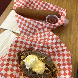 Seaside Slushies & Dogs - Baked potato with cheese and bacon & footling corn dog!