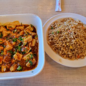 Noodle Works - Fried rice and Tofu in a chili sauce for me. Rice was an extra charge. - Chinese Near Me - Albuquerque, New Mexico