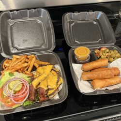 Page's Okra Grill - Burger w/ fries, and Redneck Rolls