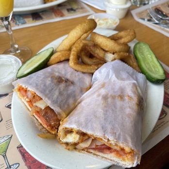Alexis Diner - Buffalo chicken panini with a side of Onion Rings - Diners Near Me - Newburgh, New York Alexis Diner - Buffalo chicken panini with a side of Onion Rings - Diners Near Me - Newburgh, New York