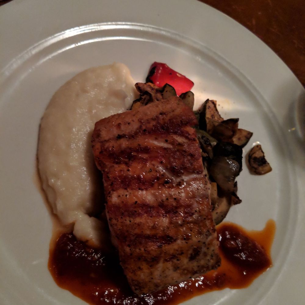 Table 50 - Grilled salmon with veggies and mashed potatoes - New American Near Me - Roanoke, Virginia Table 50 - Grilled salmon with veggies and mashed potatoes - New American Near Me - Roanoke, Virginia