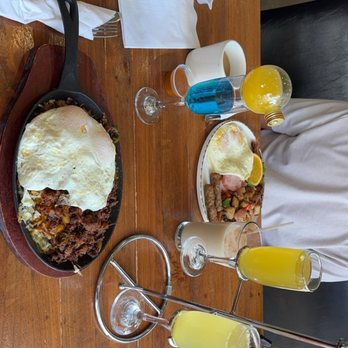 Downtown Cafe by JL - Ranchero skillet with mimosa flight and grand breakfast. First time here and loved it, will be back soon. - Breakfast & Brunch Near Me - Oxnard, California