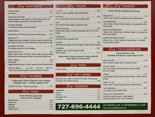 Menu photo 2 Tony's Pizza Saint Petersburg, FL Menu photo 2 Tony's Pizza Saint Petersburg, FL