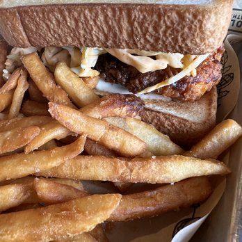 Gold Feather - Chicken sandwich with Sriracha cole slaw - Beer Bar Near Me - San Antonio, Texas