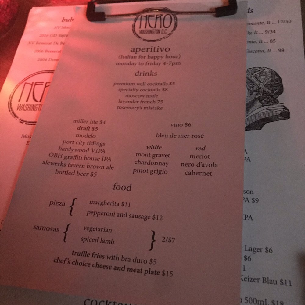 Nero - Happy Hour menu! - Lounges Near Me - Washington, DC, District of Columbia Nero - Happy Hour menu! - Lounges Near Me - Washington, DC, District of Columbia