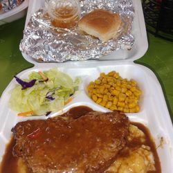 Alton Sterling Soul Food - This was one of Tuesday's specials meatloaf w/ mashed potatoes and gravy, corn, salad and a sweet roll