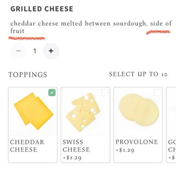Sweet Leaf - The grilled cheese on the app which shows I would reached a side of fruit - I never received the fruit. - Salad Near Me - Arlington, Virginia Sweet Leaf - The grilled cheese on the app which shows I would reached a side of fruit - I never received the fruit. - Salad Near Me - Arlington, Virginia