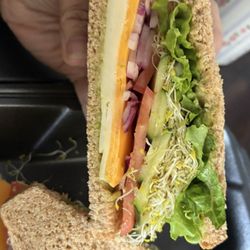 Great Harvest Bread - Veggie sandwich on honey wheat! I crave this!!!!!
