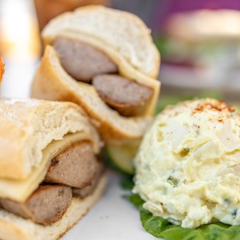 The Belgian Cafe - Danish Sausage w/ German Potato Salad ($11) - Breakfast & Brunch Near Me - Solvang, California The Belgian Cafe - Danish Sausage w/ German Potato Salad ($11) - Breakfast & Brunch Near Me - Solvang, California