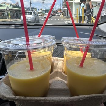 Lana's Cafe - Split 2 mango pineapple into 4 cups for us - Juice Bars & Smoothies Near Me - Kapaa, Hawaii