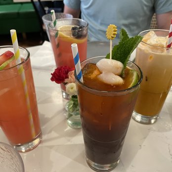 Dok Khao Thai Eatery - lemonades on the left, thai iced tea (upper right), and lychee Thai tea (bottom right) - Thai Near Me - Columbia, Maryland Dok Khao Thai Eatery - lemonades on the left, thai iced tea (upper right), and lychee Thai tea (bottom right) - Thai Near Me - Columbia, Maryland