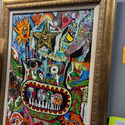 Allen's Community Theatre - Art by the community for sale covering the entrance wall