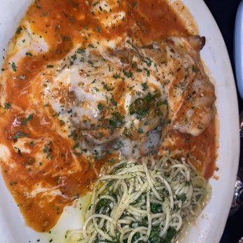 Vino E Pasta - Algi and Olgi Spaghetti with Pollo Parmigiana - Italian Near Me - Tampa, Florida Vino E Pasta - Algi and Olgi Spaghetti with Pollo Parmigiana - Italian Near Me - Tampa, Florida