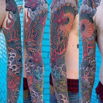 Lone Star Tattoo - Healed and settled Irezumi dragon sleeve by @scottcookseytattooer - Tattoo Near Me - Plano, Texas Lone Star Tattoo - Healed and settled Irezumi dragon sleeve by @scottcookseytattooer - Tattoo Near Me - Plano, Texas
