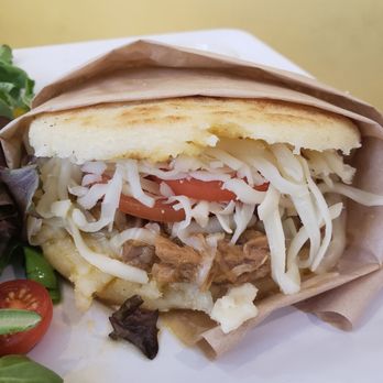 Amara Chocolate & Coffee - Beef Cabrera arepa close up - Coffee & Tea Near Me - Pasadena, California