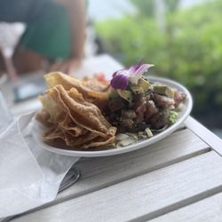 Kai Eats + Drinks - Poke by ocean watching dolphins -- lovely view and delicious ahi tuna