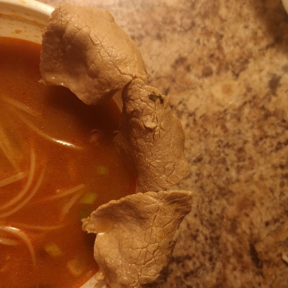 The pathetic pieces of meat in my soup. The pathetic pieces of meat in my soup.