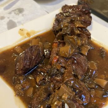 Brasa Rodizio II - Skirt steak kebab with mushrooms skirt - Brazilian Near Me - Williston Park, New York Brasa Rodizio II - Skirt steak kebab with mushrooms skirt - Brazilian Near Me - Williston Park, New York