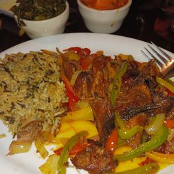 Skillet2Plate Soul Bistro - Collard greens, yams, pepper steak with wild rice.