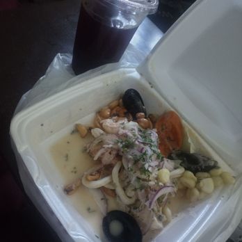 Tondero Peruvian Cuisine - Ceviche mix and chicha morada drink - Peruvian Near Me - Pico Rivera, California Tondero Peruvian Cuisine - Ceviche mix and chicha morada drink - Peruvian Near Me - Pico Rivera, California