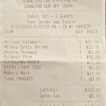 Akasaka Sushi - Receipt - Korean Near Me - Orlando, Florida Akasaka Sushi - Receipt - Korean Near Me - Orlando, Florida