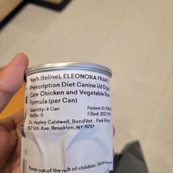 Bond Vet - Park Slope - Feline given dog food.