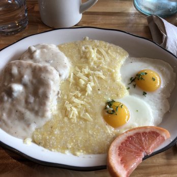 Hot Suppa - Biscuits and gravy with cheese grits and eggs. - Breakfast & Brunch Near Me - Portland, Maine Hot Suppa - Biscuits and gravy with cheese grits and eggs. - Breakfast & Brunch Near Me - Portland, Maine