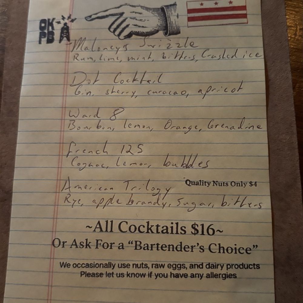 OKPB - Menu of the day - Cocktail Bars Near Me - Washington, DC, District of Columbia OKPB - Menu of the day - Cocktail Bars Near Me - Washington, DC, District of Columbia